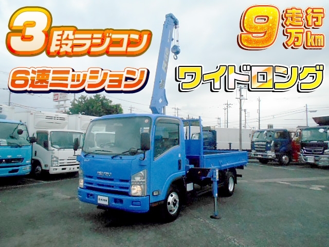 [クレーン付 平ボディ] H21 エルフ タダノ製 3段ラジコン ワイドロングボディ 積載2t 走行9万km