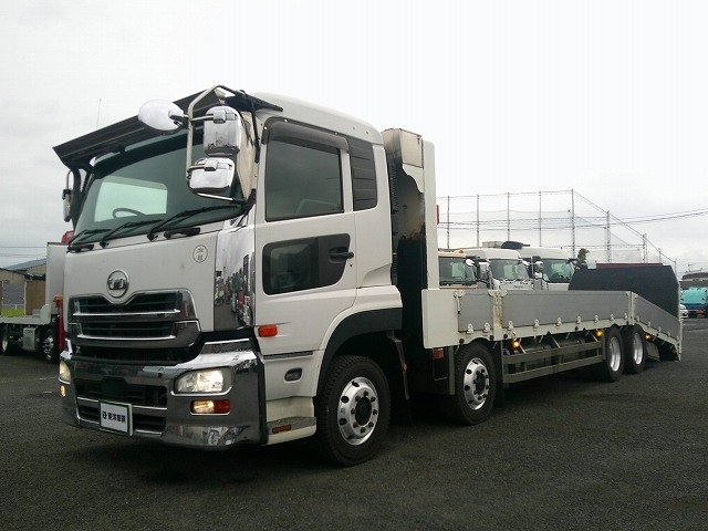 [ヒップリフター] H27 クオン 花見台製 4軸低床 積載12.6t 自動歩み ウインチ付 ラジコン付 リターダー付 走行55.2万km 車検付