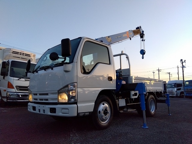 [クレーン付き平ボディ]H19エルフクレーン付き平ボディ ショートボディ 後輪セルフジャッキ有 ラジコン付き